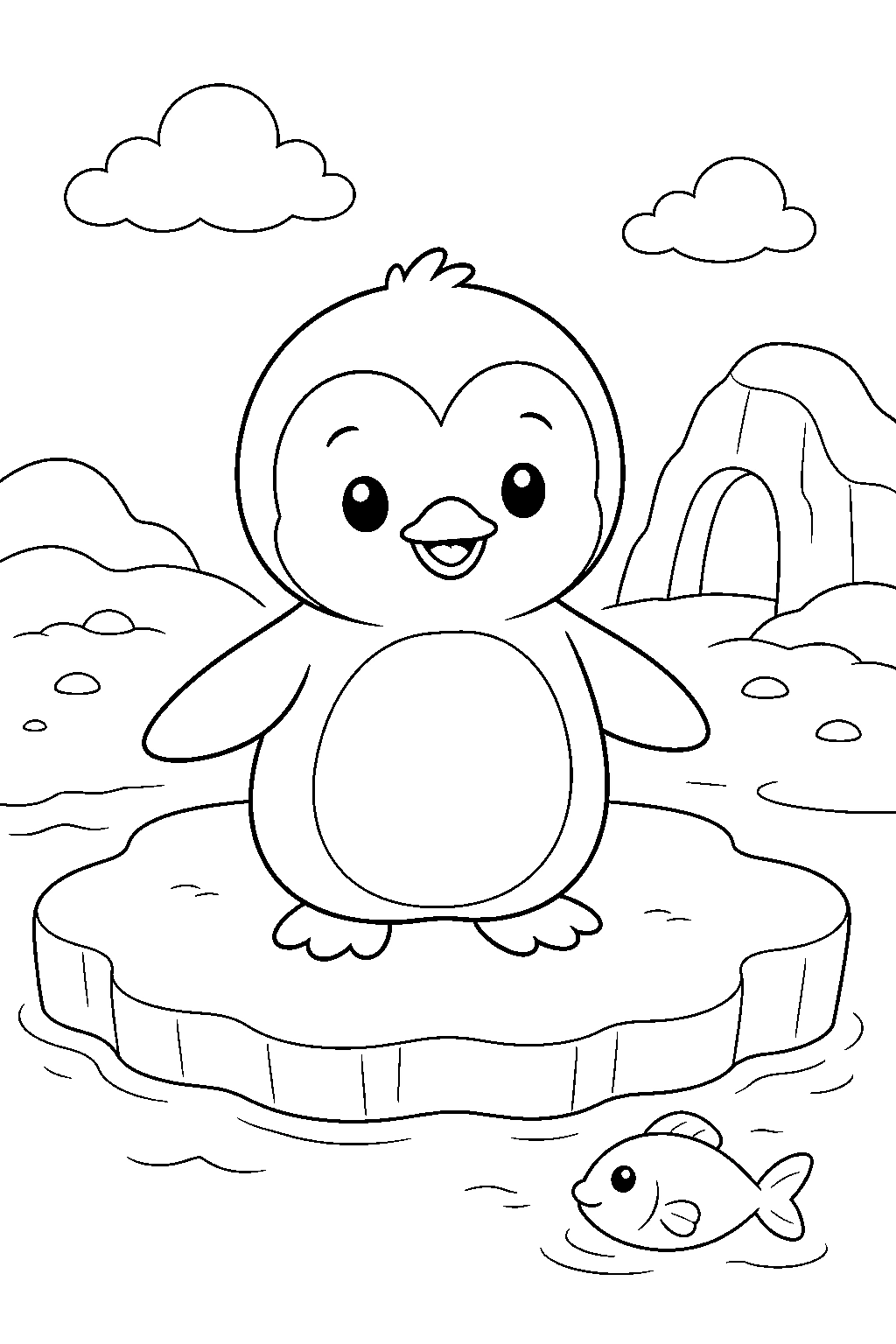 Baby Zoo Penguin Chick On Ice Coloring Page