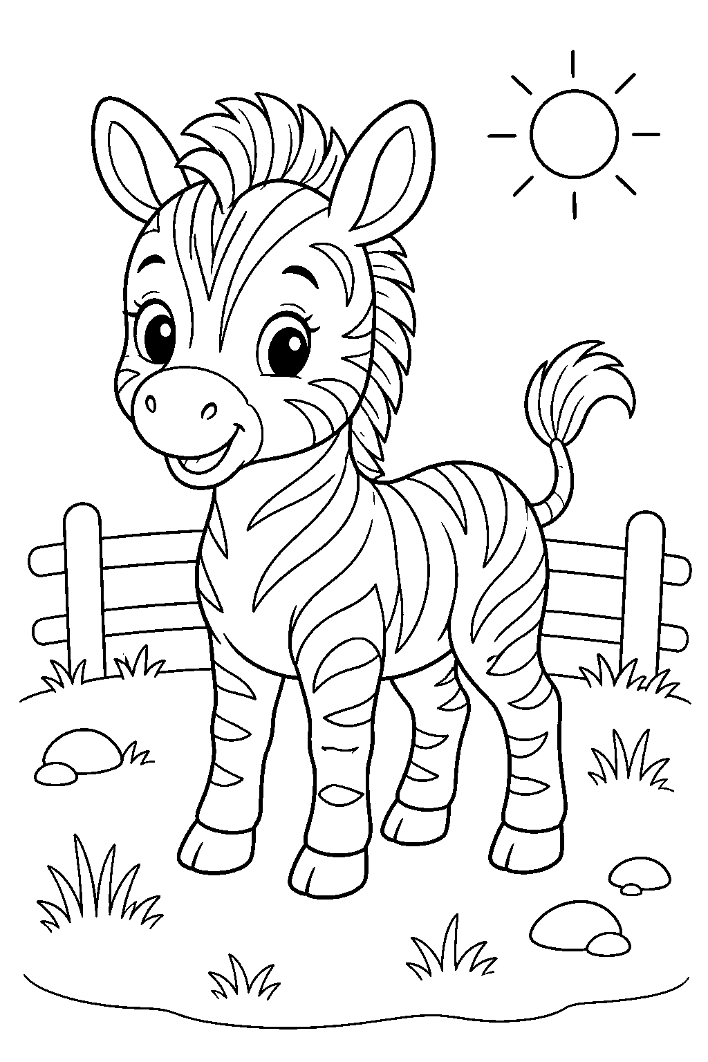 Baby Zoo Zebra Foal With Grass Coloring Page