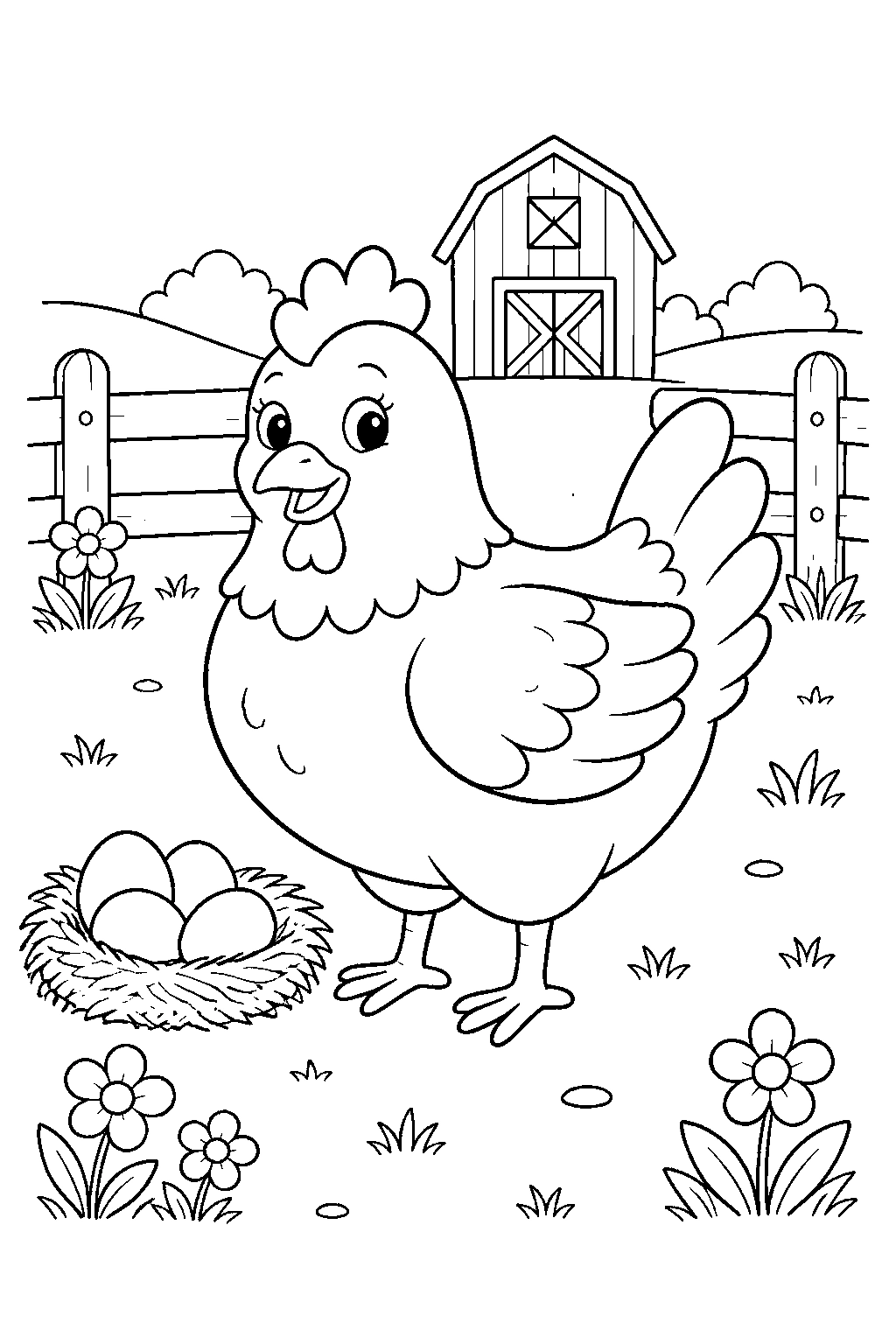Coloriage poule de basse-cour