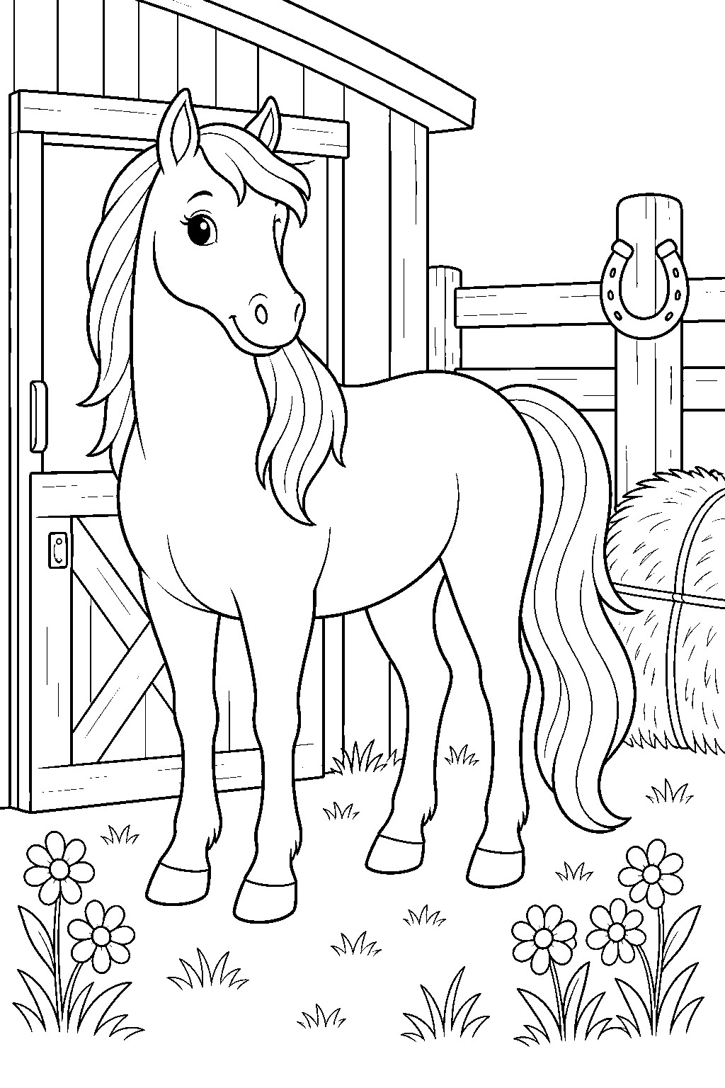 Coloriage cheval de basse-cour