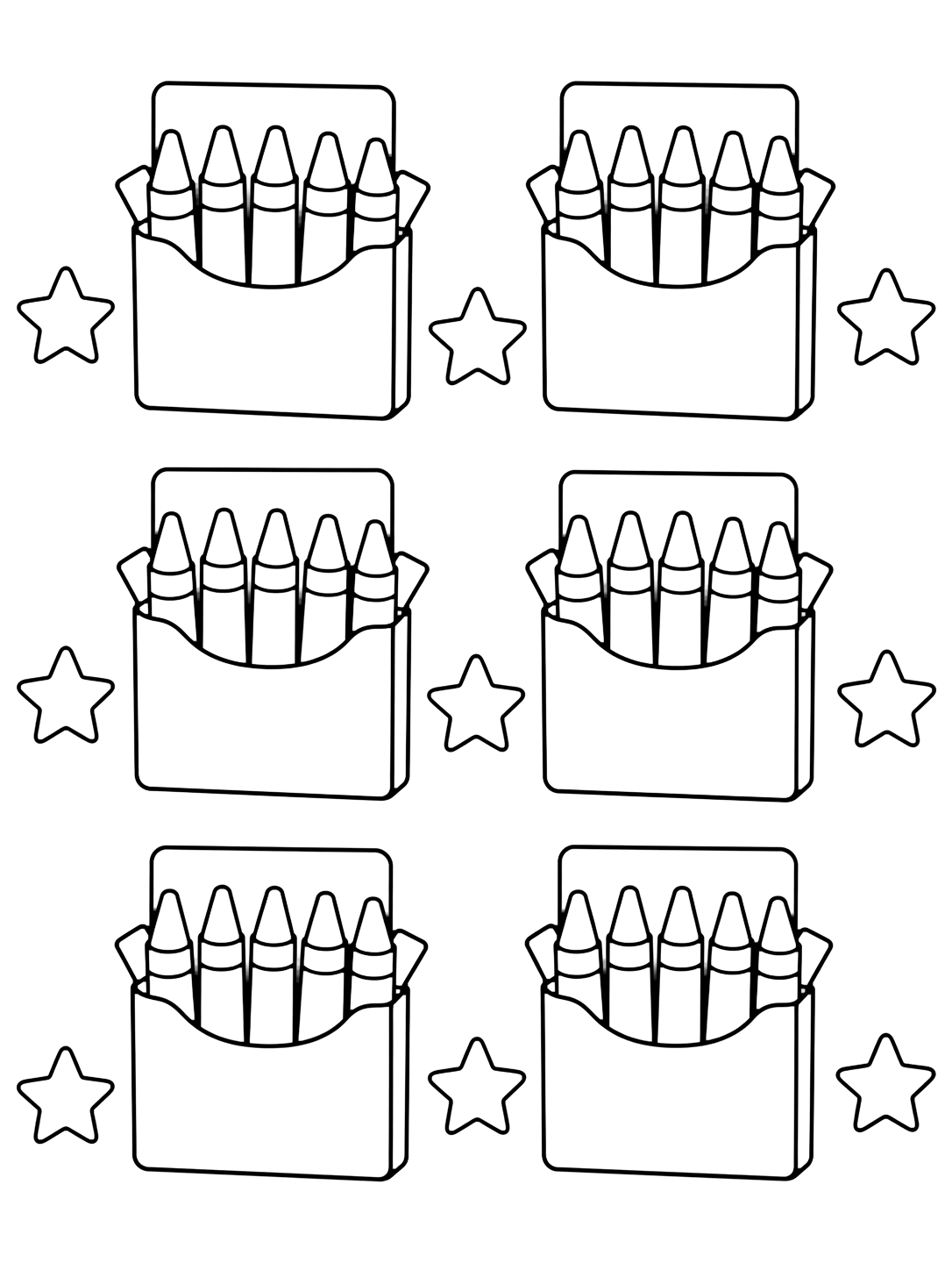 Dibujo para colorear con el motivo «patrón de cajas de crayones» como un patrón amplio con formas grandes de crayones y cajas. Ideal para niños, actividades escolares, impresión y coloreado online.