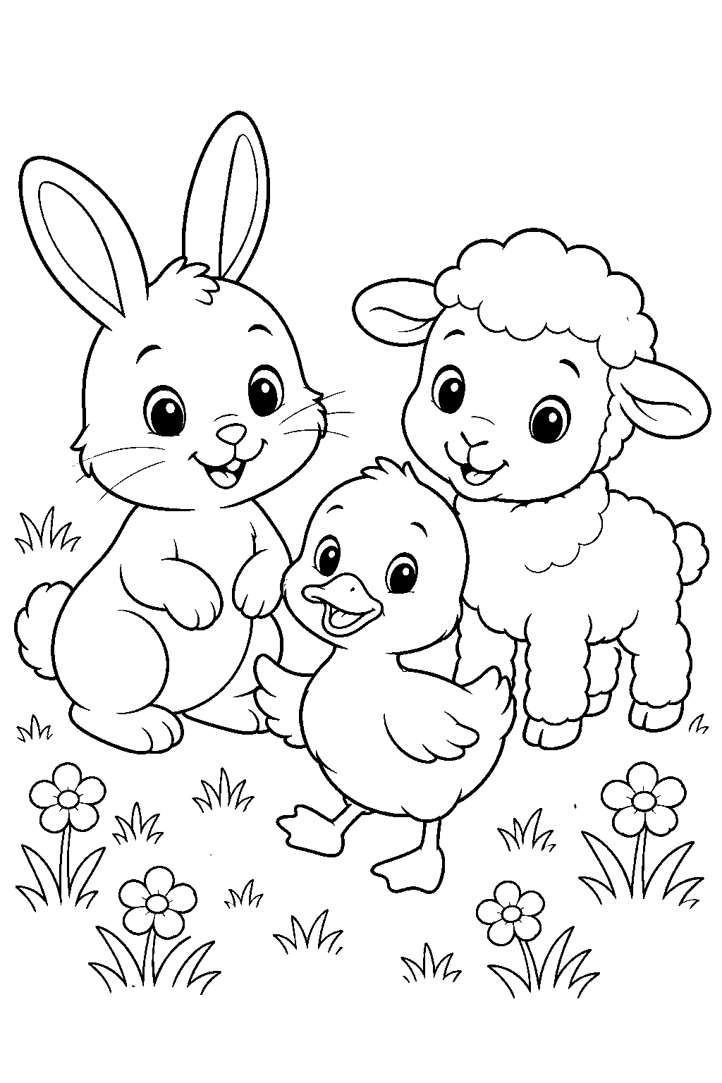 Süße Tierbaby-Freunde Ausmalbild