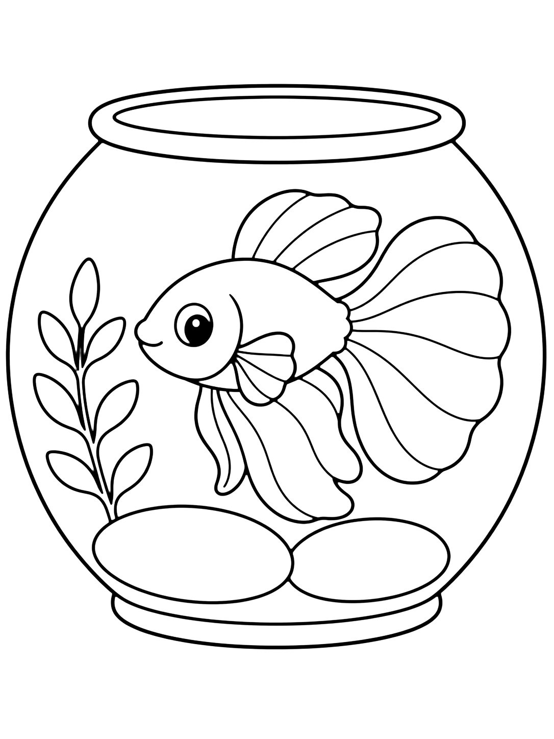 Coloriage poisson betta mignon dans un bocal