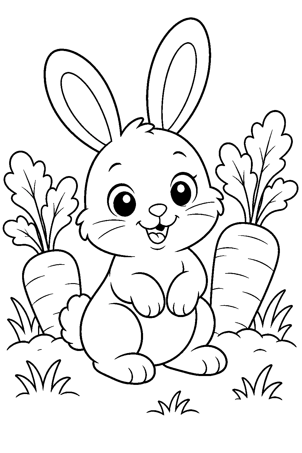 Coloriage lapin mignon avec carottes