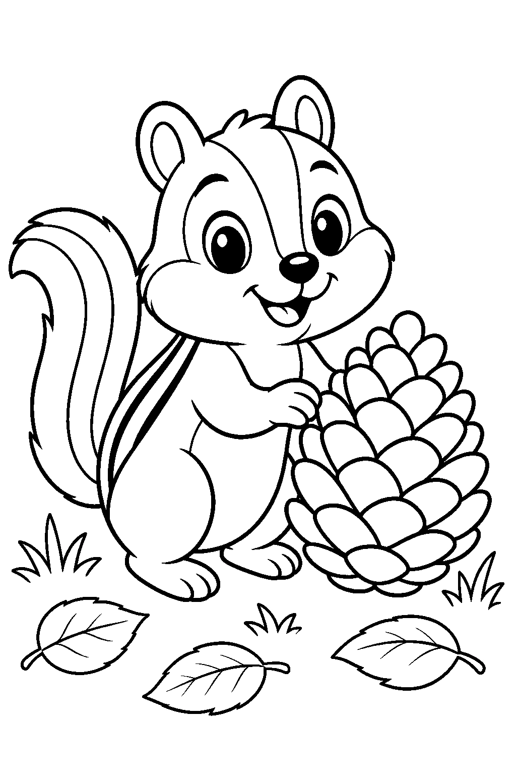 Coloriage tamia mignon avec pomme de pin