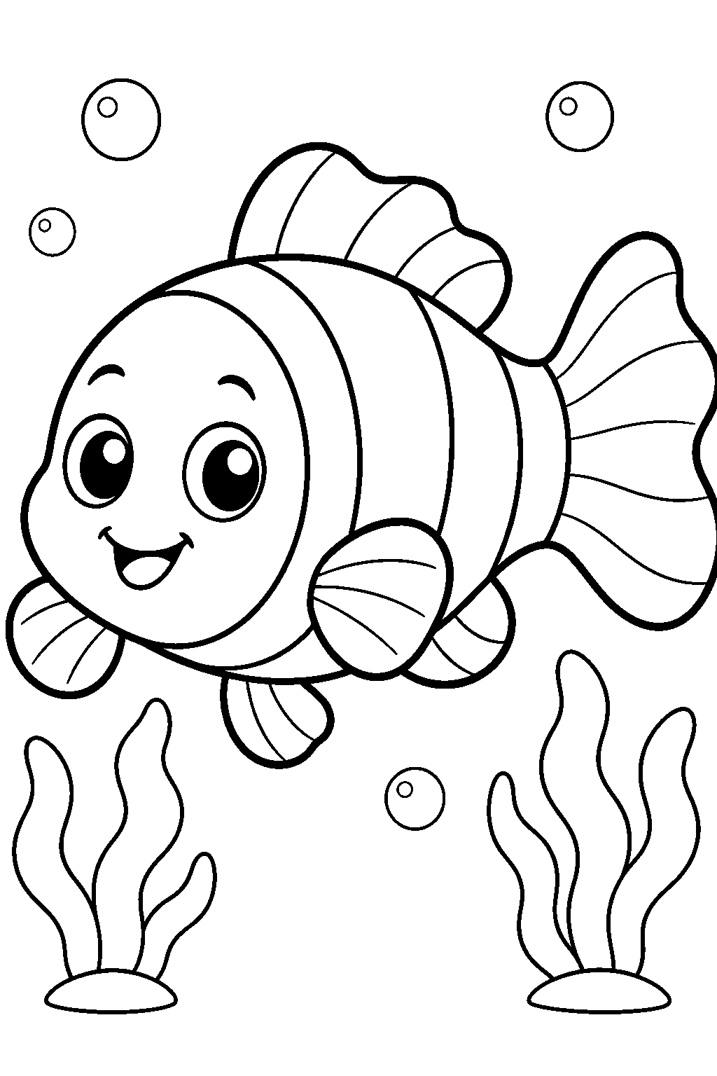 Coloriage poisson-clown mignon avec algues