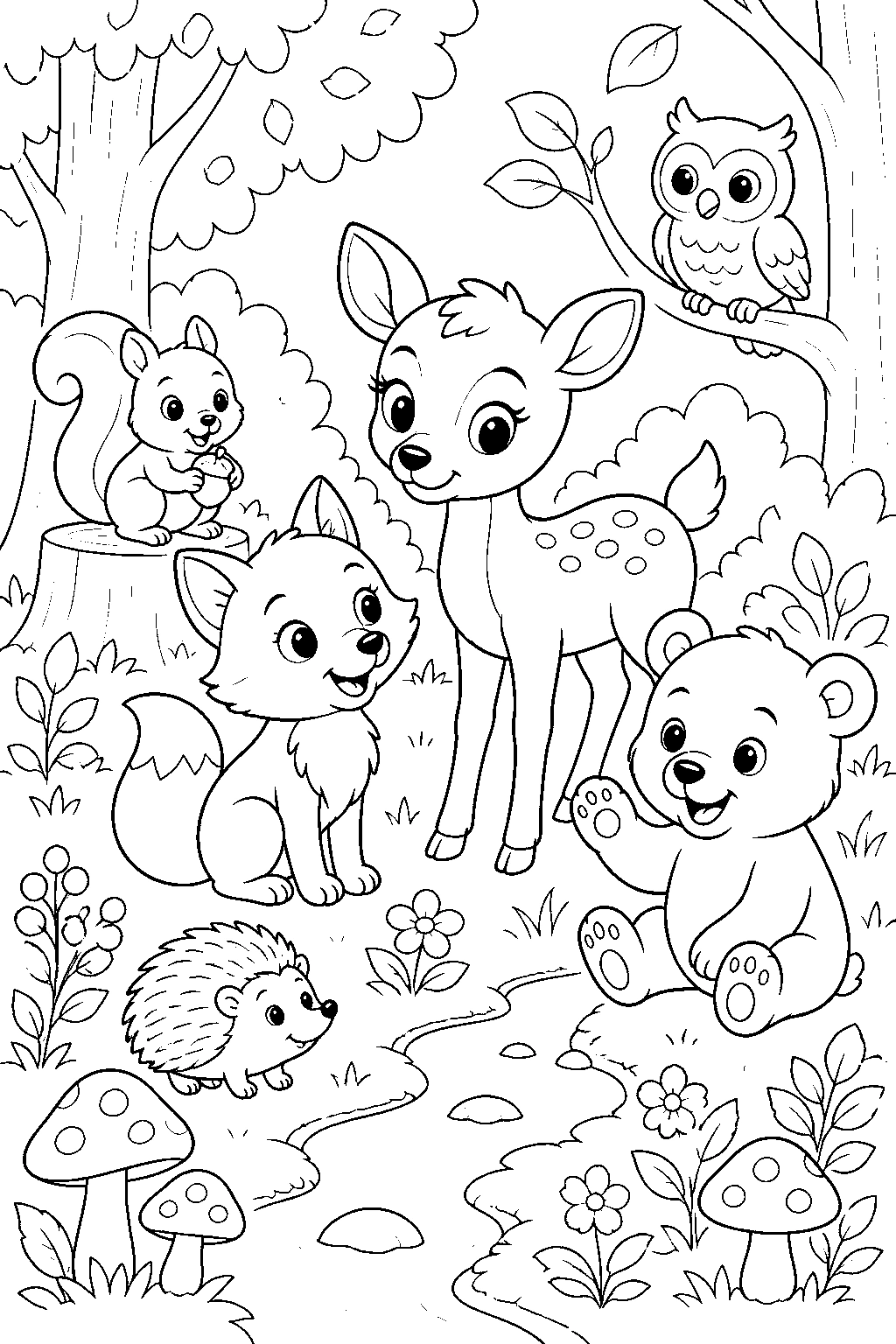 Amici animali del bosco carini da colorare