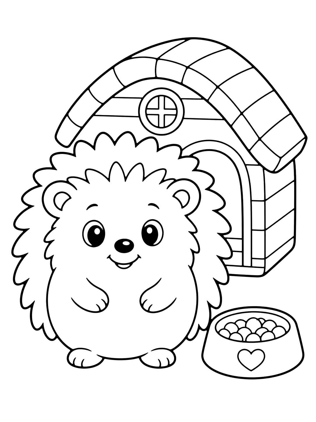 Coloriage hérisson mignon devant sa maison