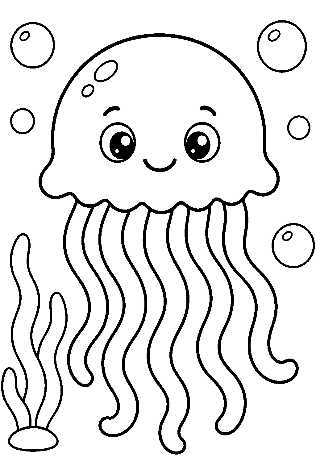 Coloriage méduse mignonne avec bulles