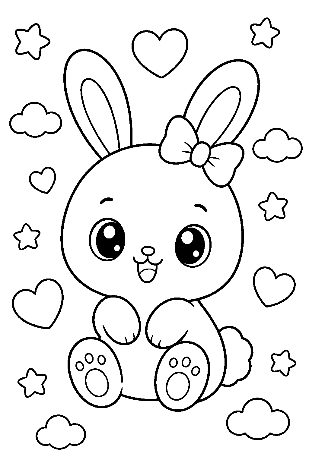 Fiyonklu sevimli kawaii tavşan boyama sayfası