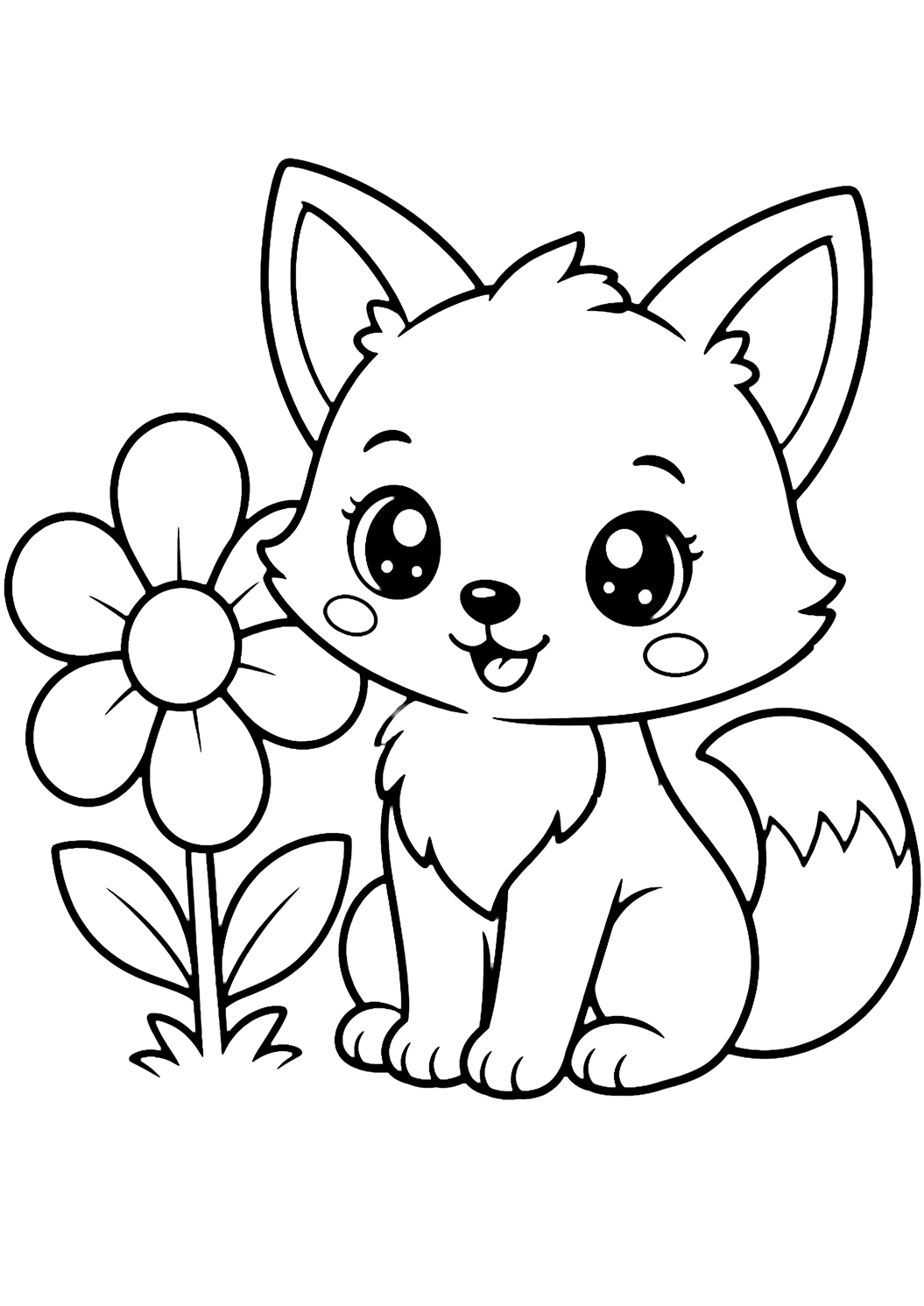 Volpina kawaii con fiore da colorare