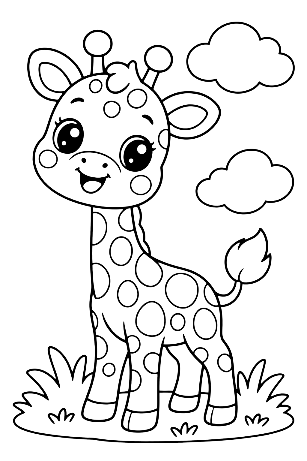 Картинка за оцветяване с каваи жирафче и облаци