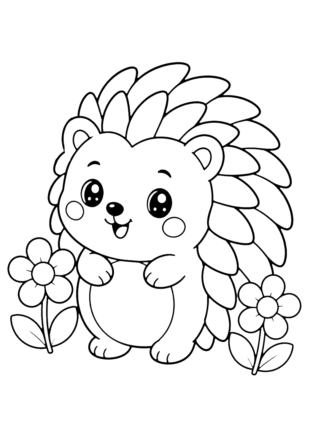 Çiçekli kawaii kirpi boyama
