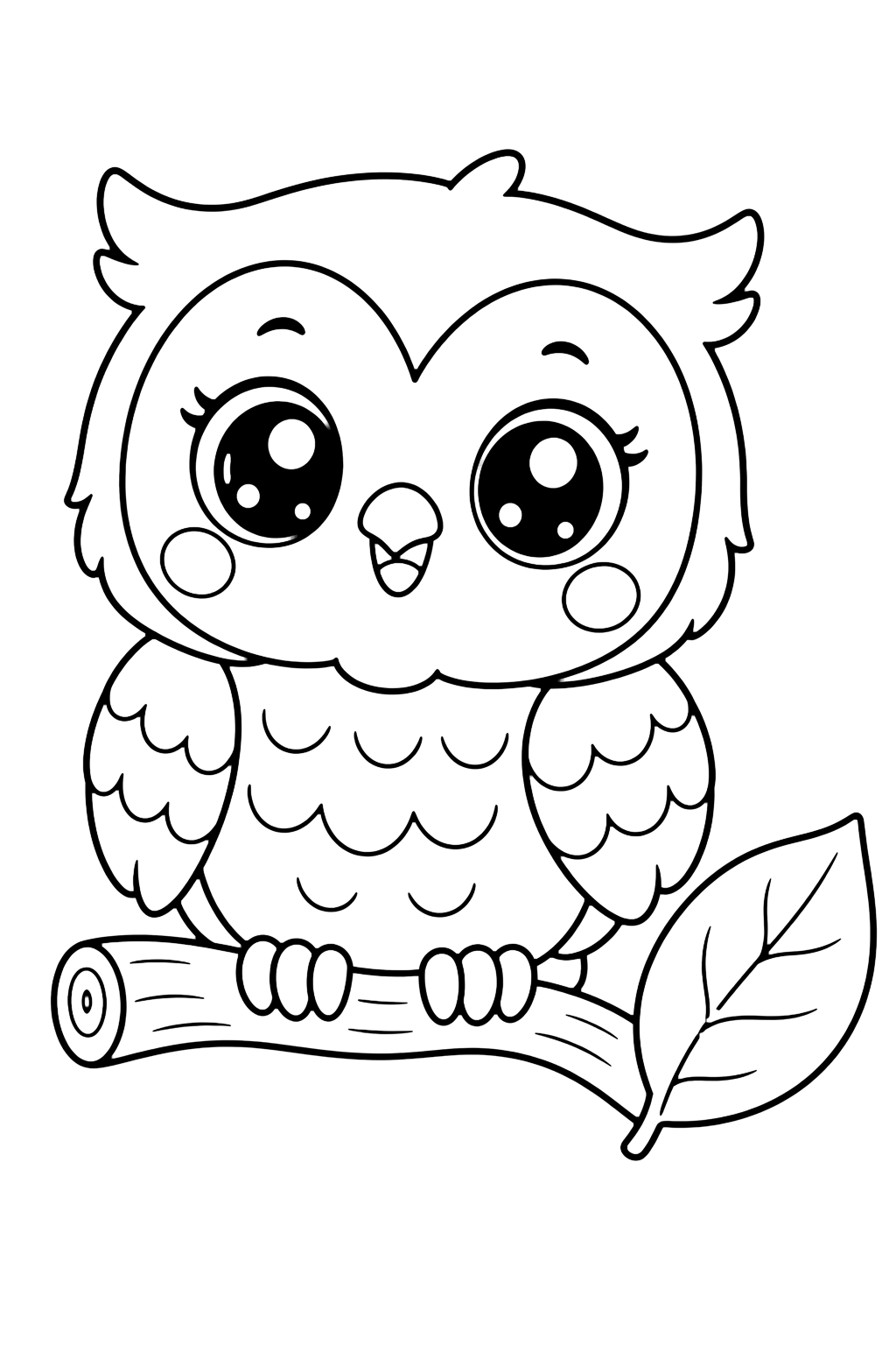 Yapraklı kawaii baykuş boyama