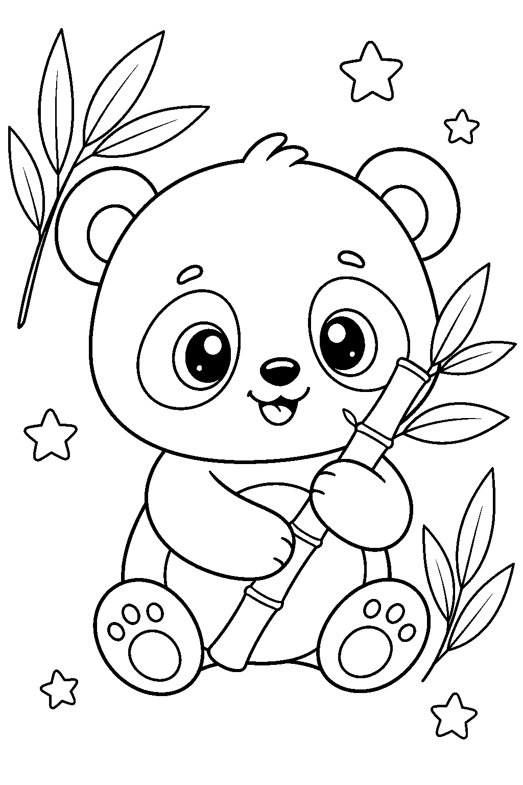 Panda kawaii carino con bambù da colorare