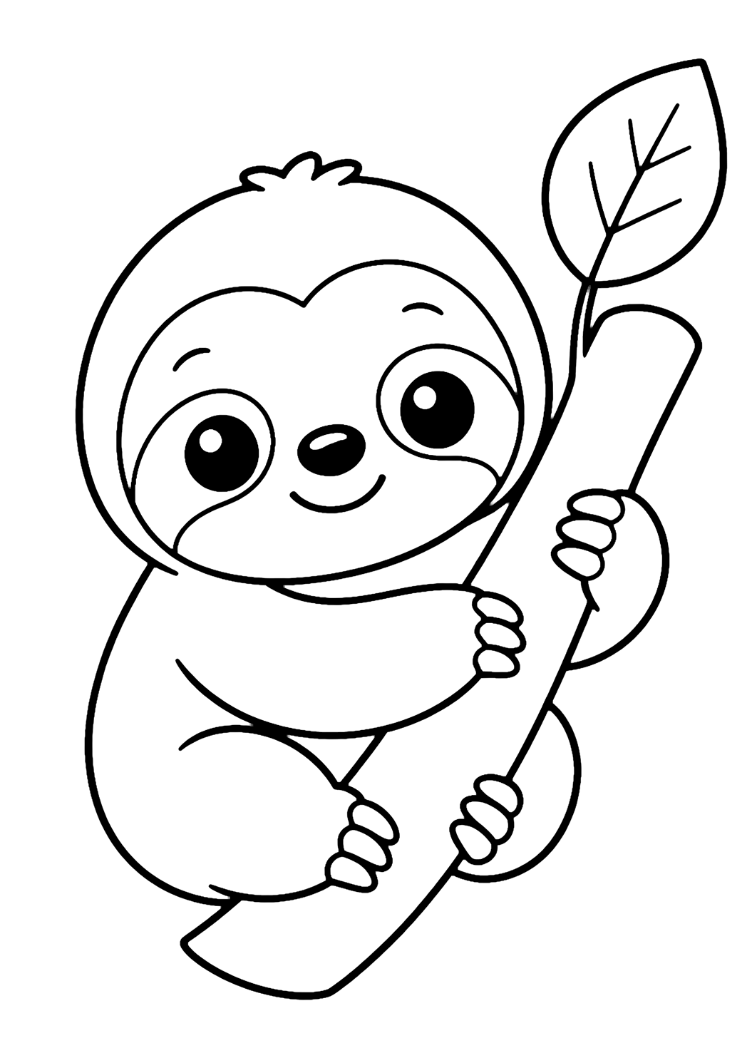 Yapraklı kawaii tembel hayvan boyama