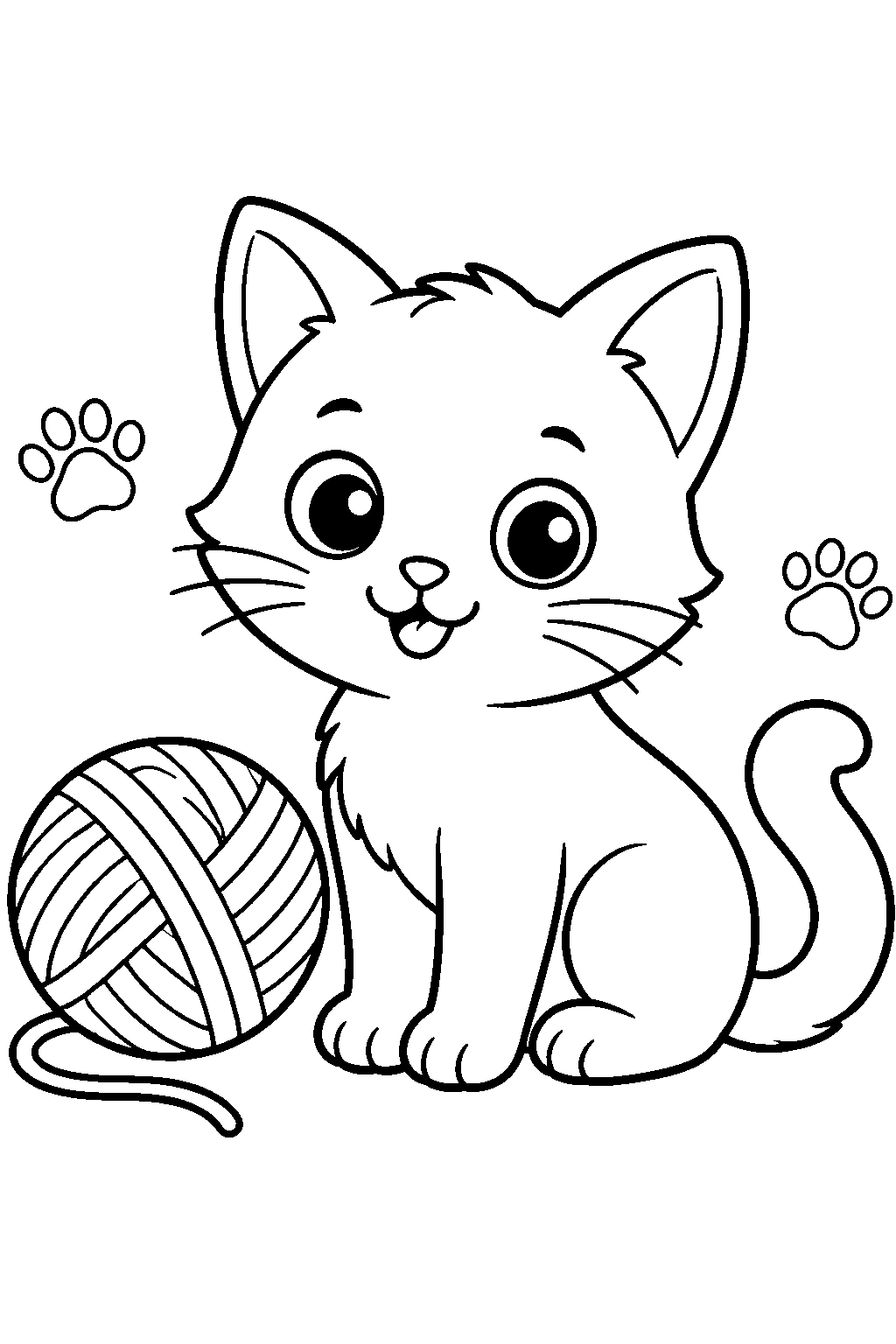 Coloriage chaton mignon avec pelote de laine