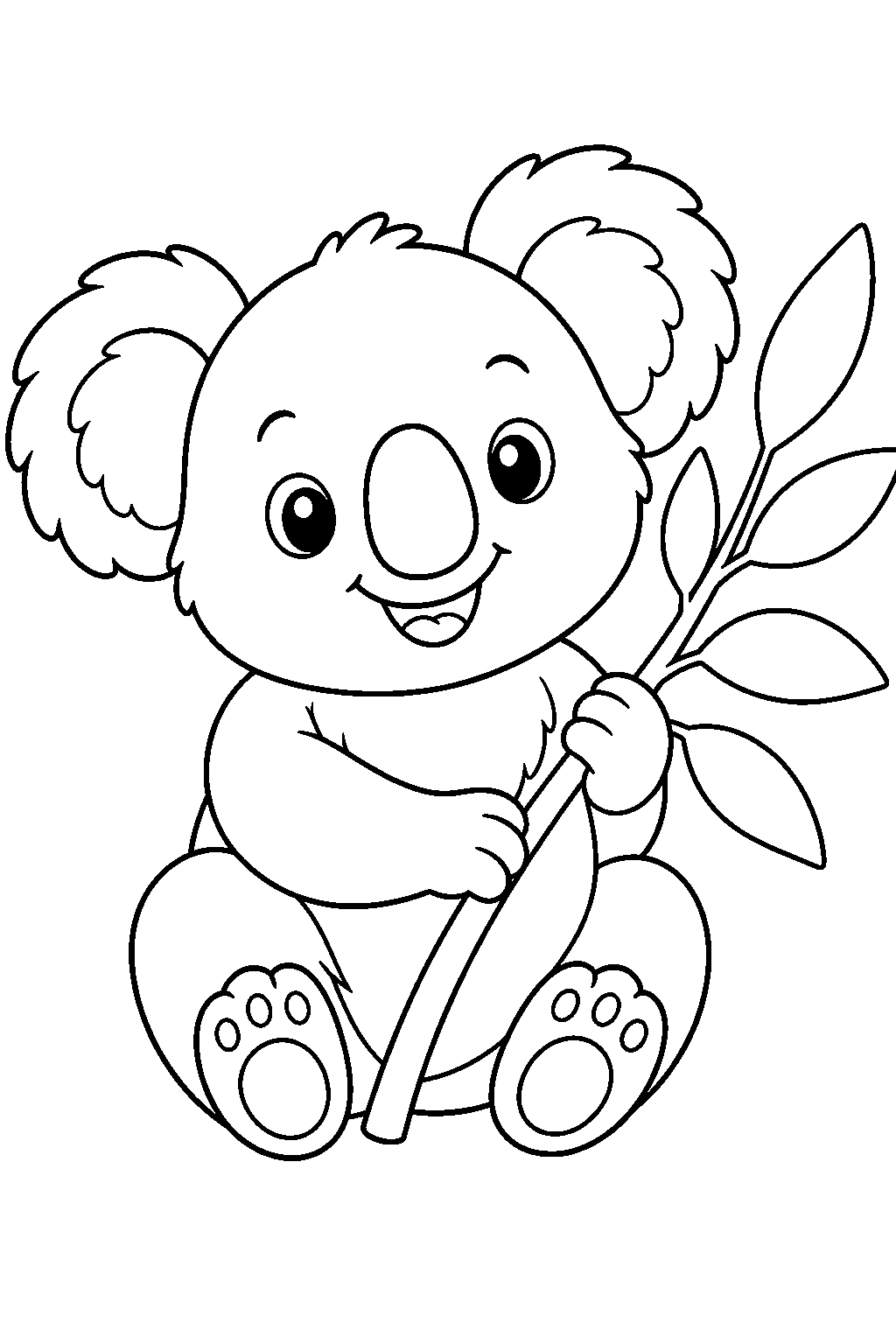 Cute Koala With Eucalyptus Coloring Page