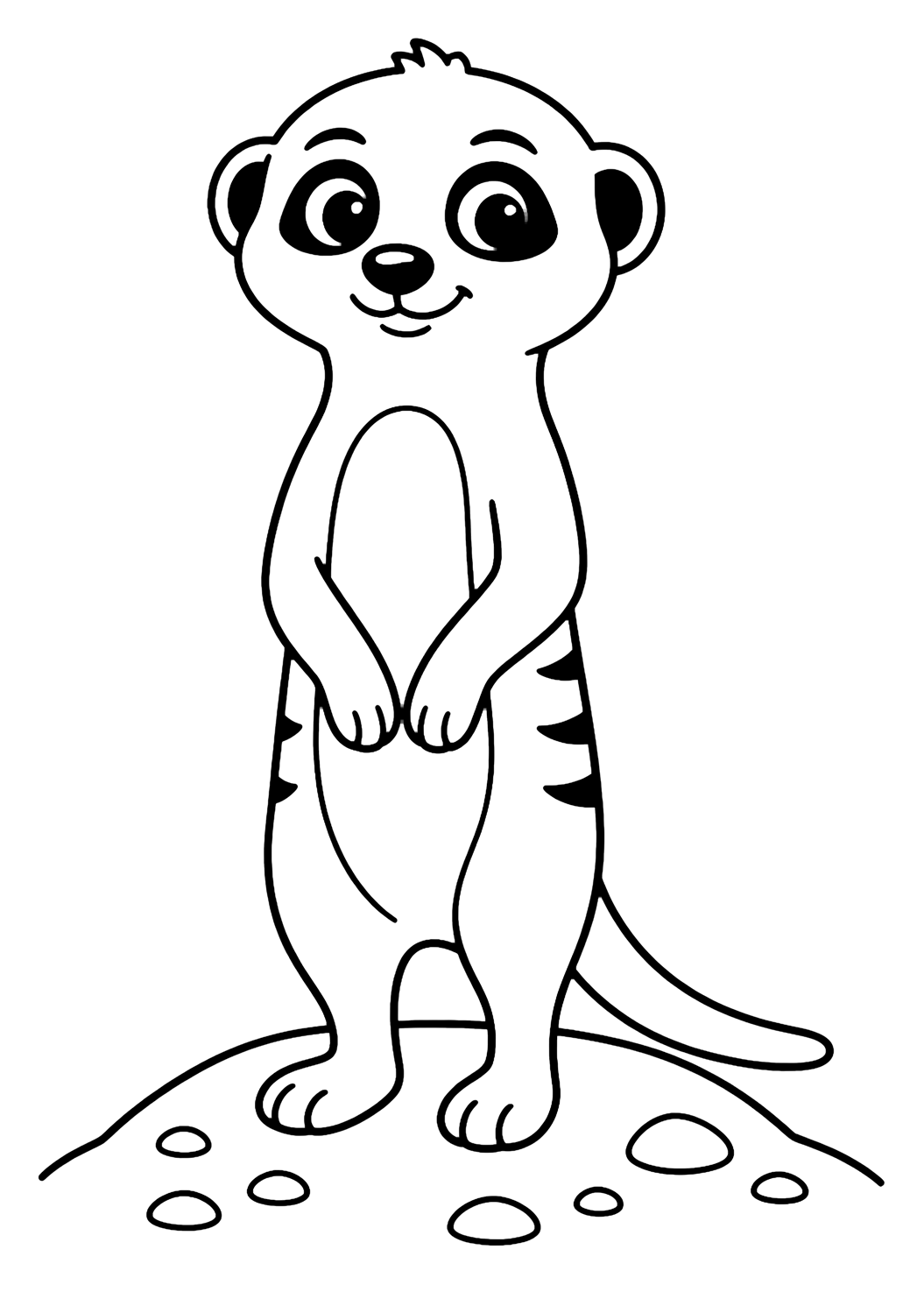 pagina da colorare con suricato carino di vedetta, illustrazione a linee di animale carino dello zoo per bambini