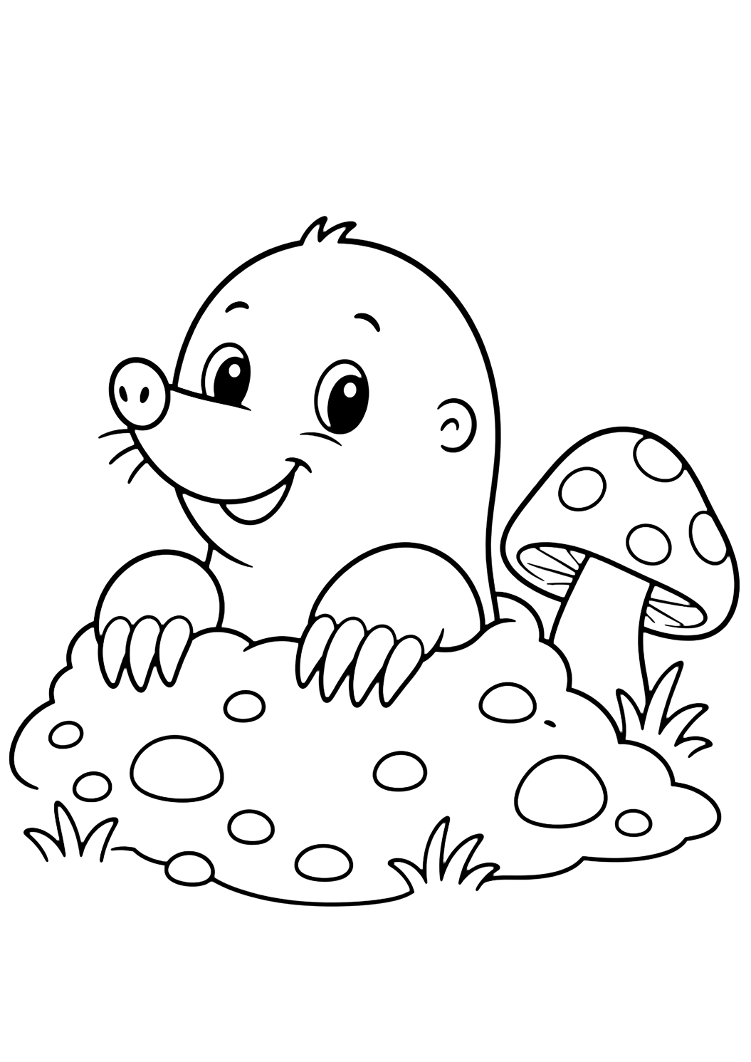 Coloriage taupe mignonne avec champignon