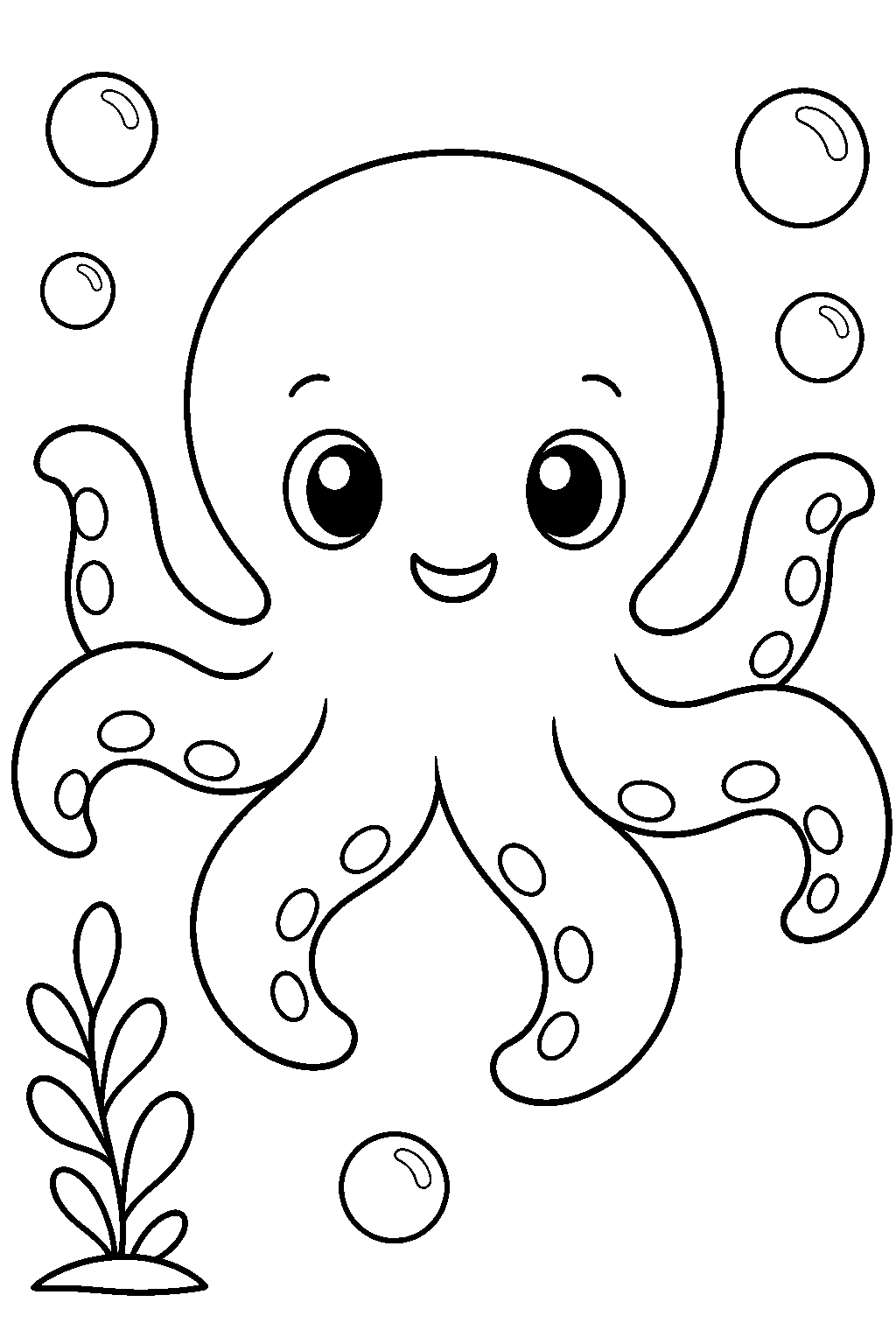 Coloriage pieuvre mignonne avec bulles