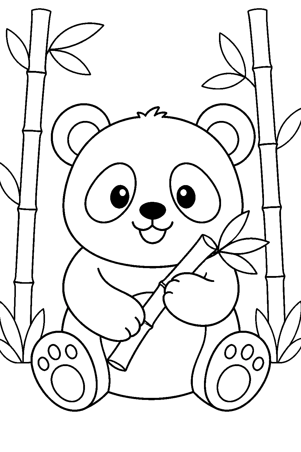 Panda carino con bambù da colorare