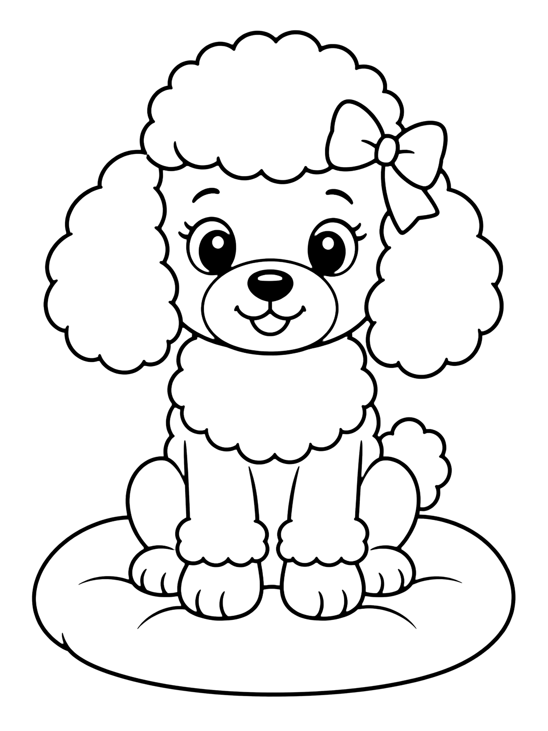 Coloriage caniche mignon avec noeud