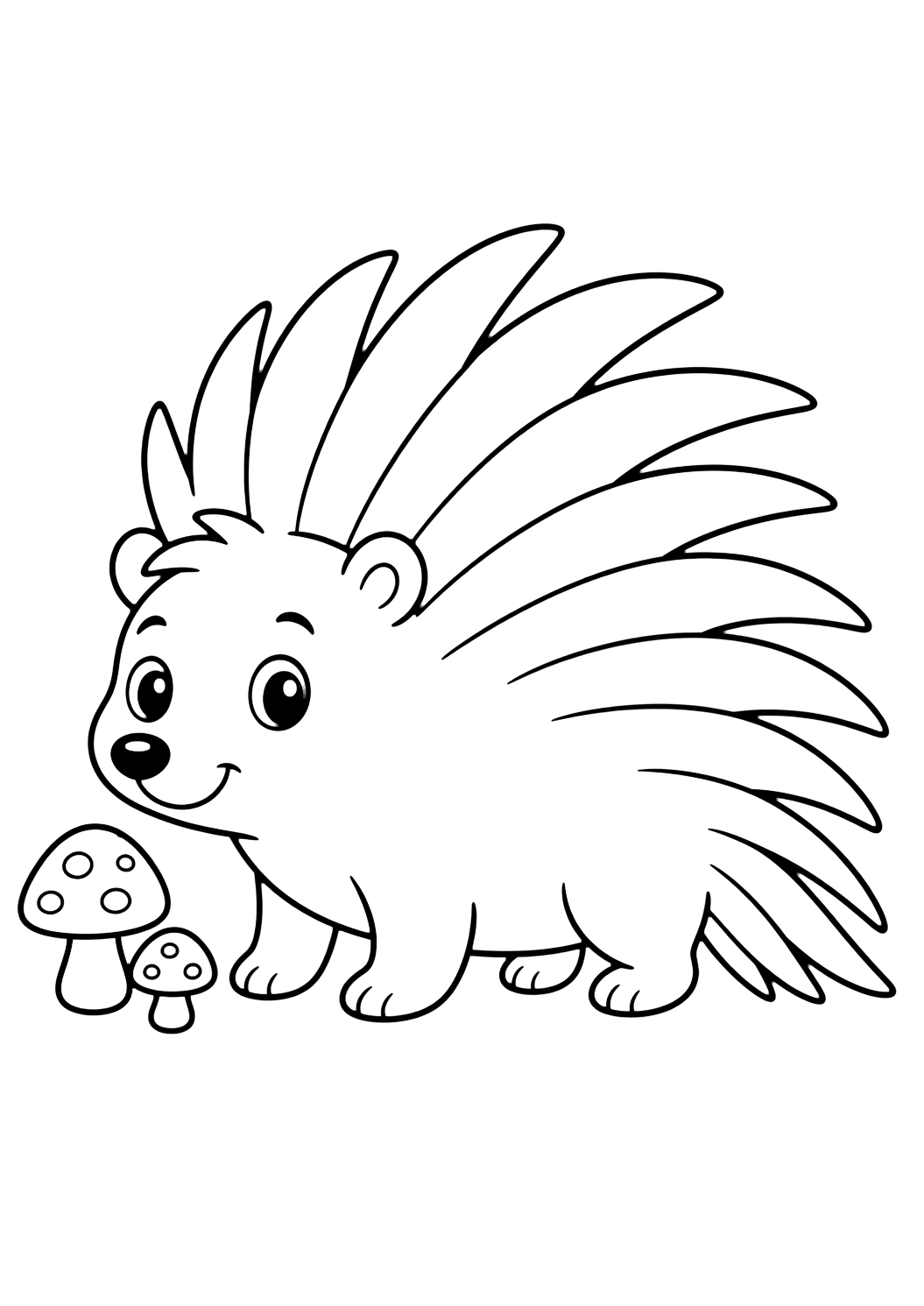 Coloriage porc-épic mignon avec champignons
