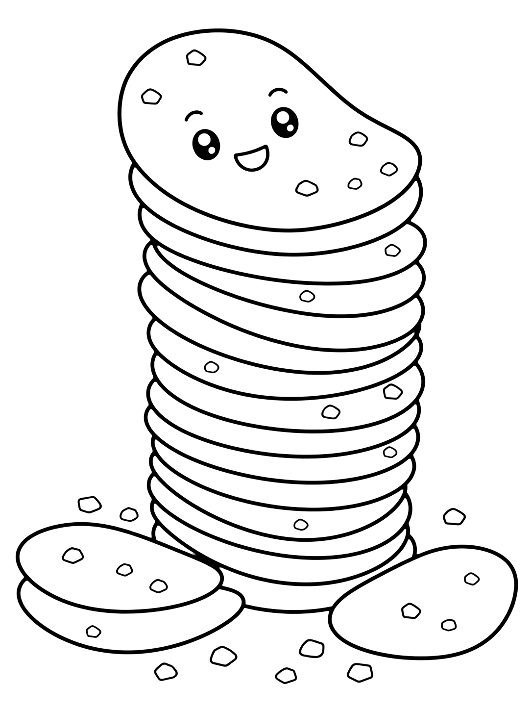 cute potato chip stack coloring page with simple potato chips line art for kids