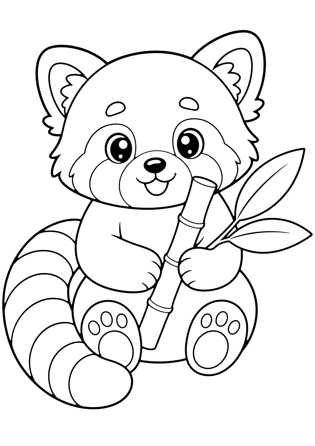 disegno da colorare di panda rosso carino con bambù, disegno a linee di simpatici animali dello zoo per bambini