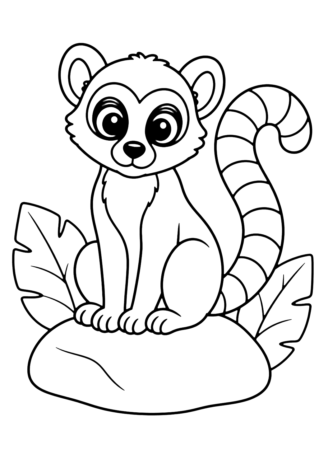 disegno da colorare di lemure dalla coda ad anelli carino, illustrazione a linee di animale dello zoo per bambini
