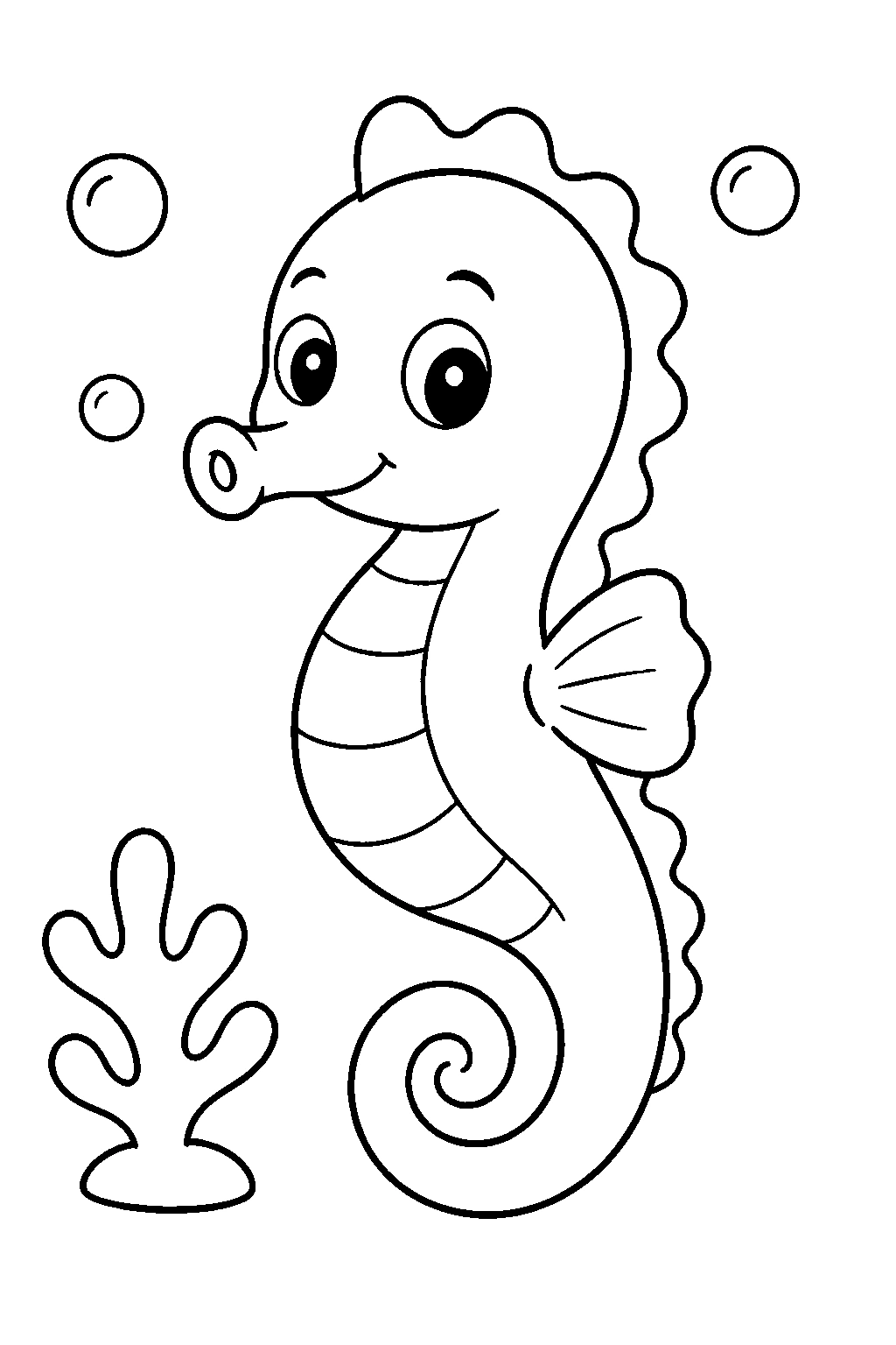 Coloriage hippocampe mignon avec corail