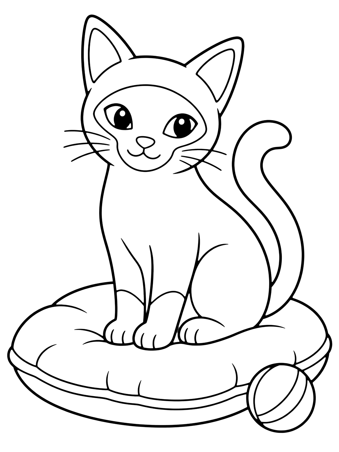 Coloriage chat siamois mignon sur coussin