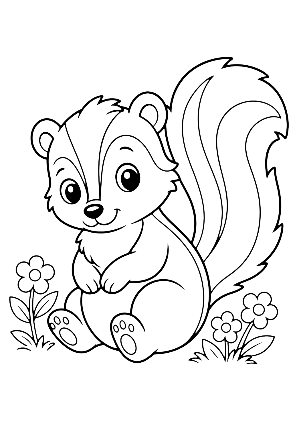 Coloriage moufette mignonne avec fleurs