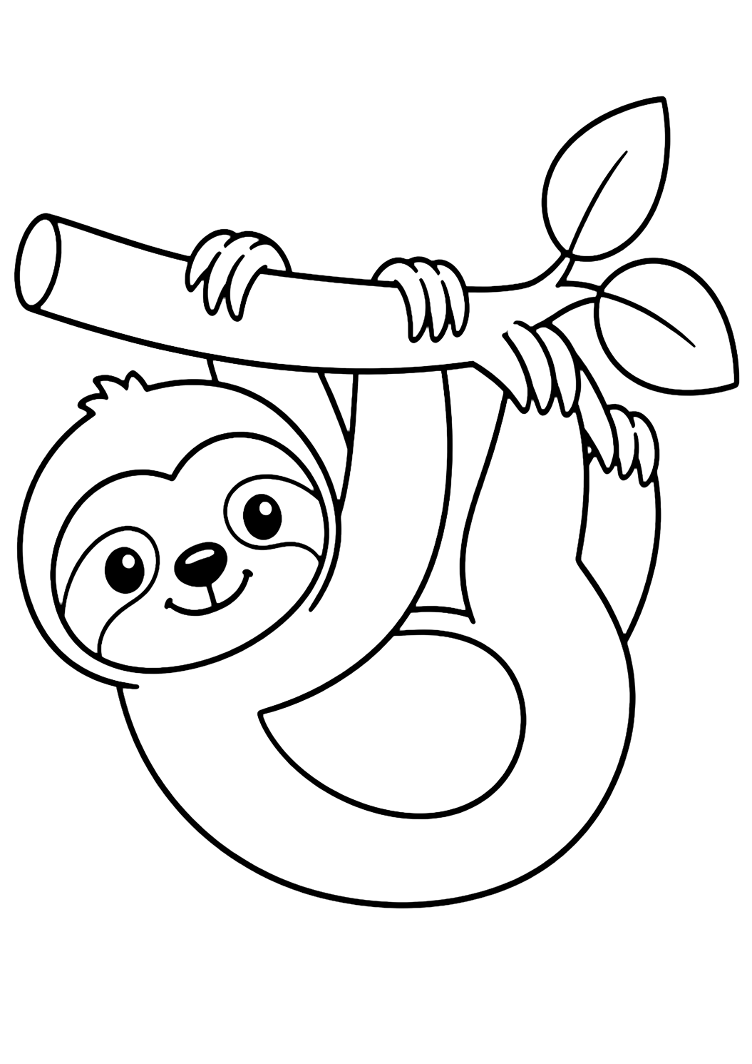 disegno da colorare di un bradipo carino appeso a un ramo con illustrazione a linee di animale dello zoo per bambini