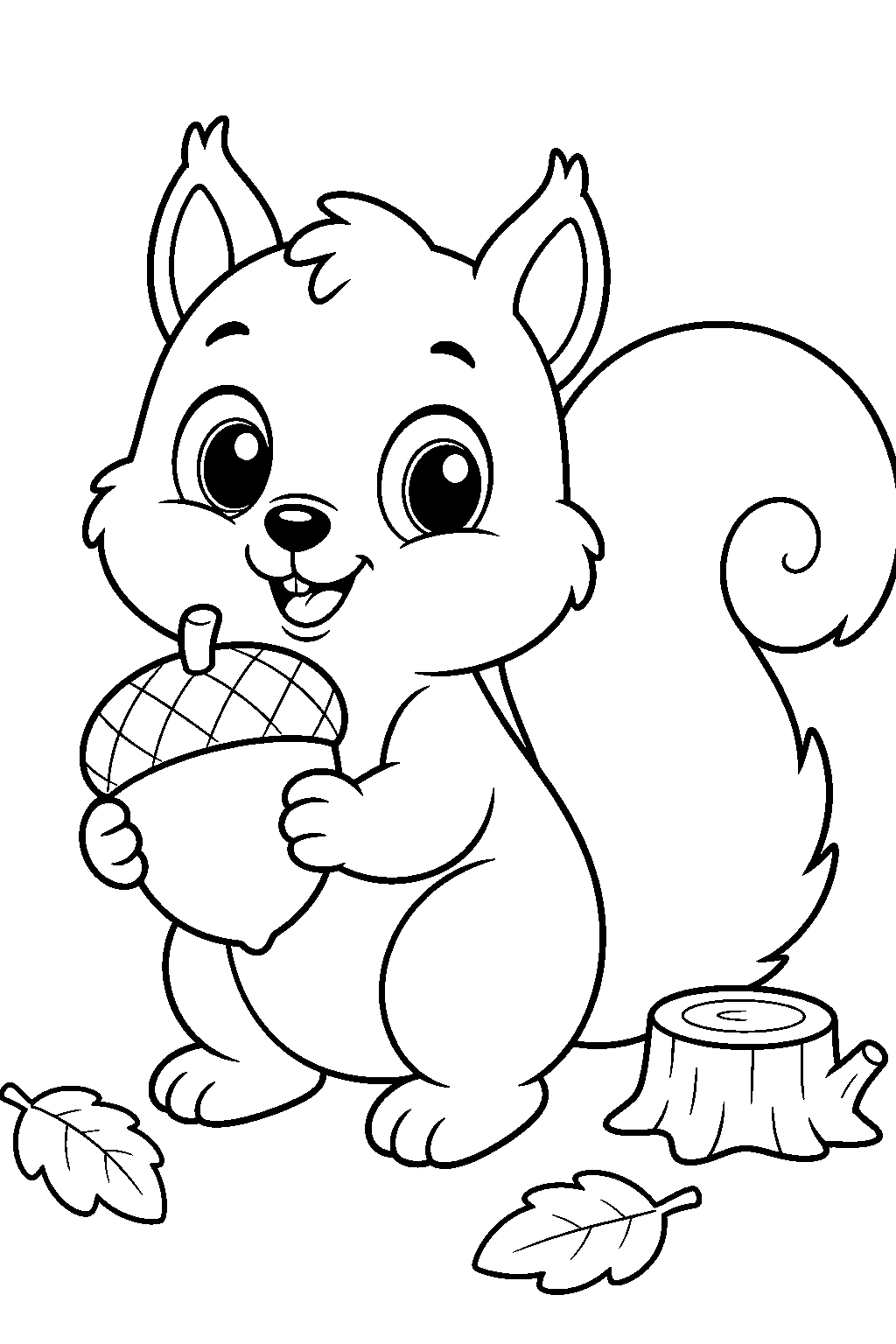 Coloriage écureuil mignon avec gland