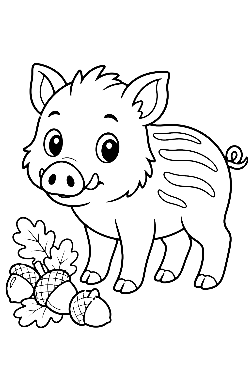 Coloriage marcassin mignon avec glands