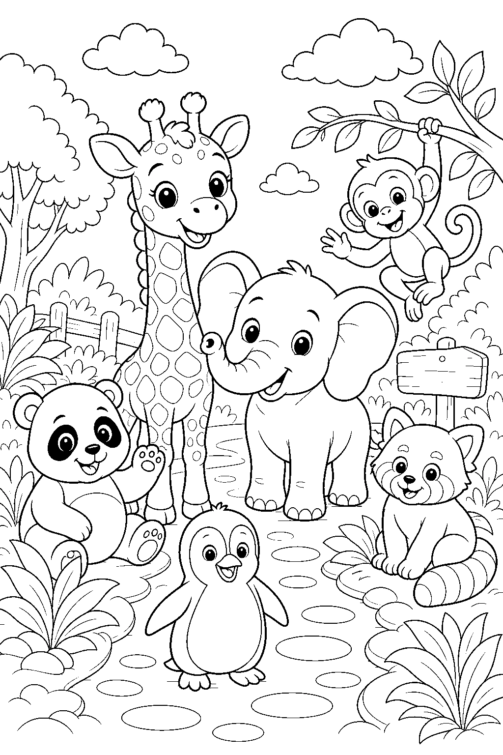 Amici animali dello zoo carini da colorare