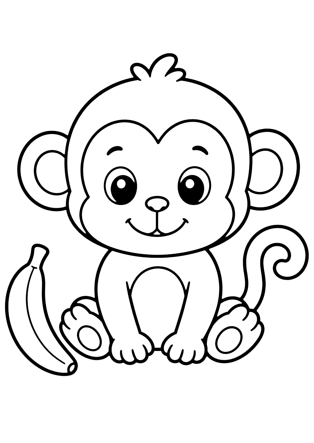 easy baby monkey coloring page with easy line art for kids