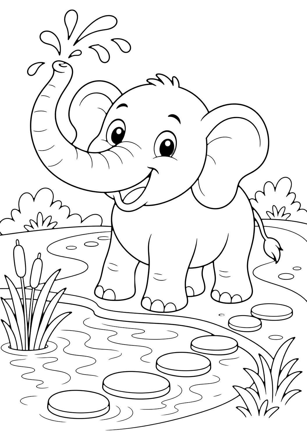 Elefante junto al estanque del zoo para colorear