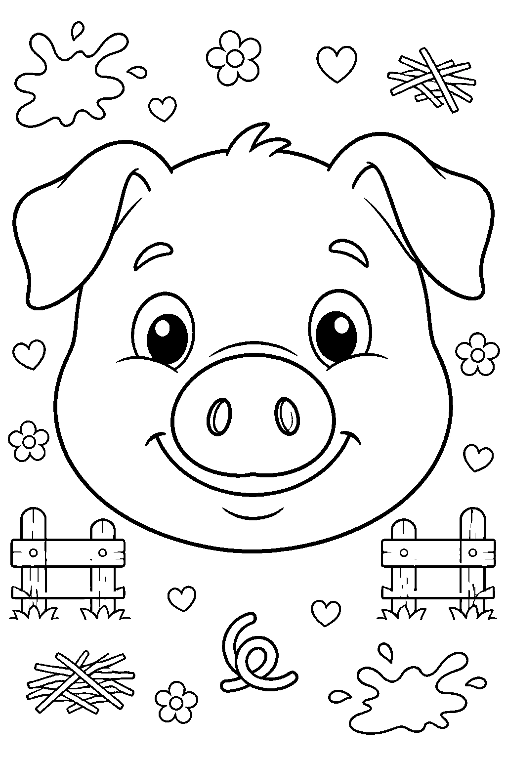 Coloriage visage de cochon de ferme