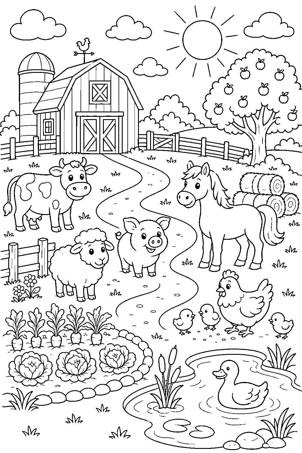 Farm Scenes Coloring Page