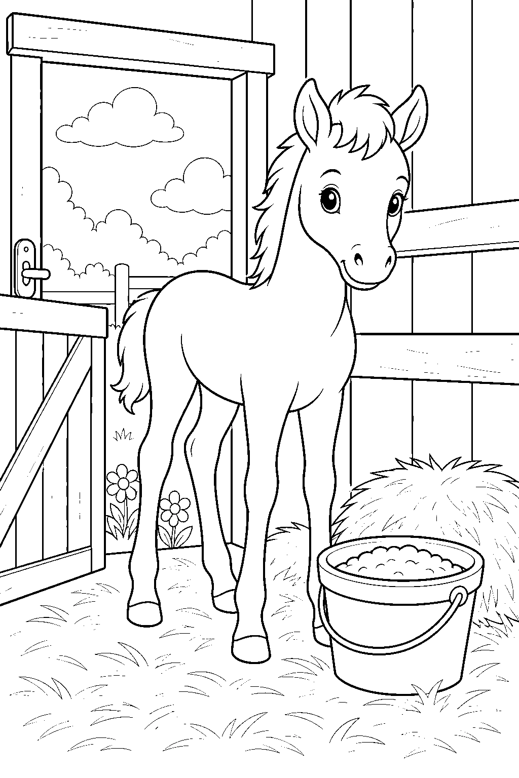 Foal Beside Feed Bucket Coloring Page