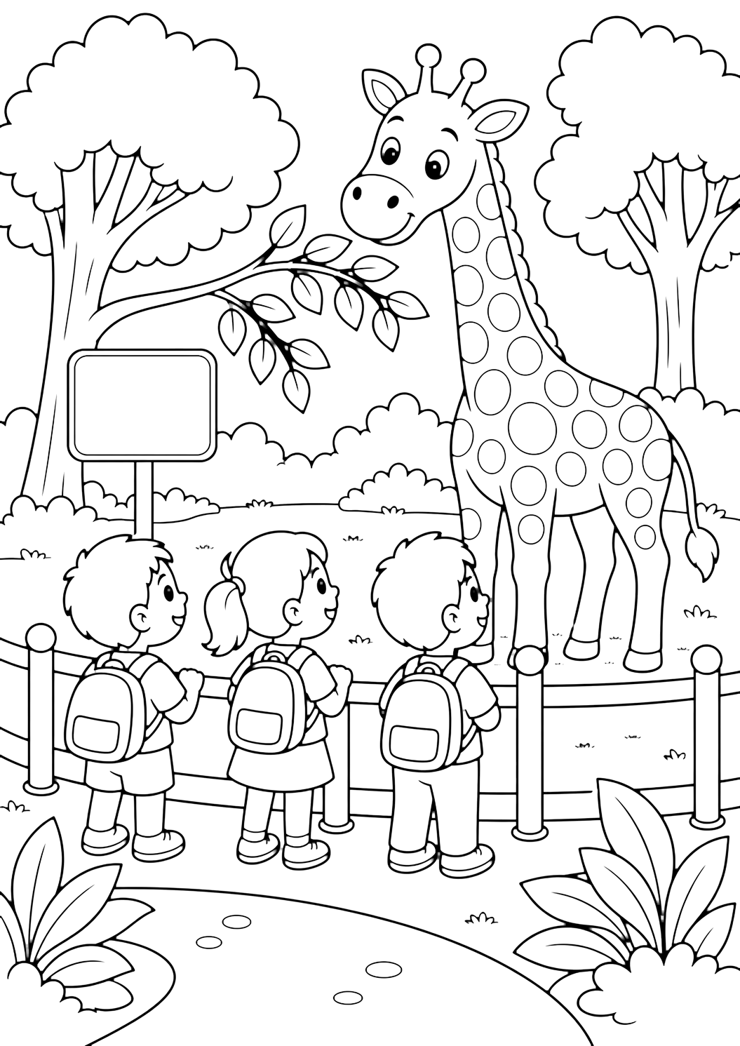 Giraffen-Stopp beim Ausflug Ausmalbild