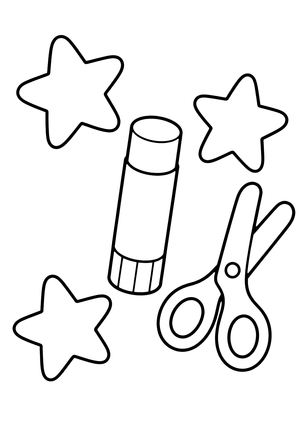 Disegno da colorare con il motivo "colla stick doodle" con pochi grandi elementi doodle per tagliare e incollare. Adatto a bambini, scuola, stampa e colorazione online.
