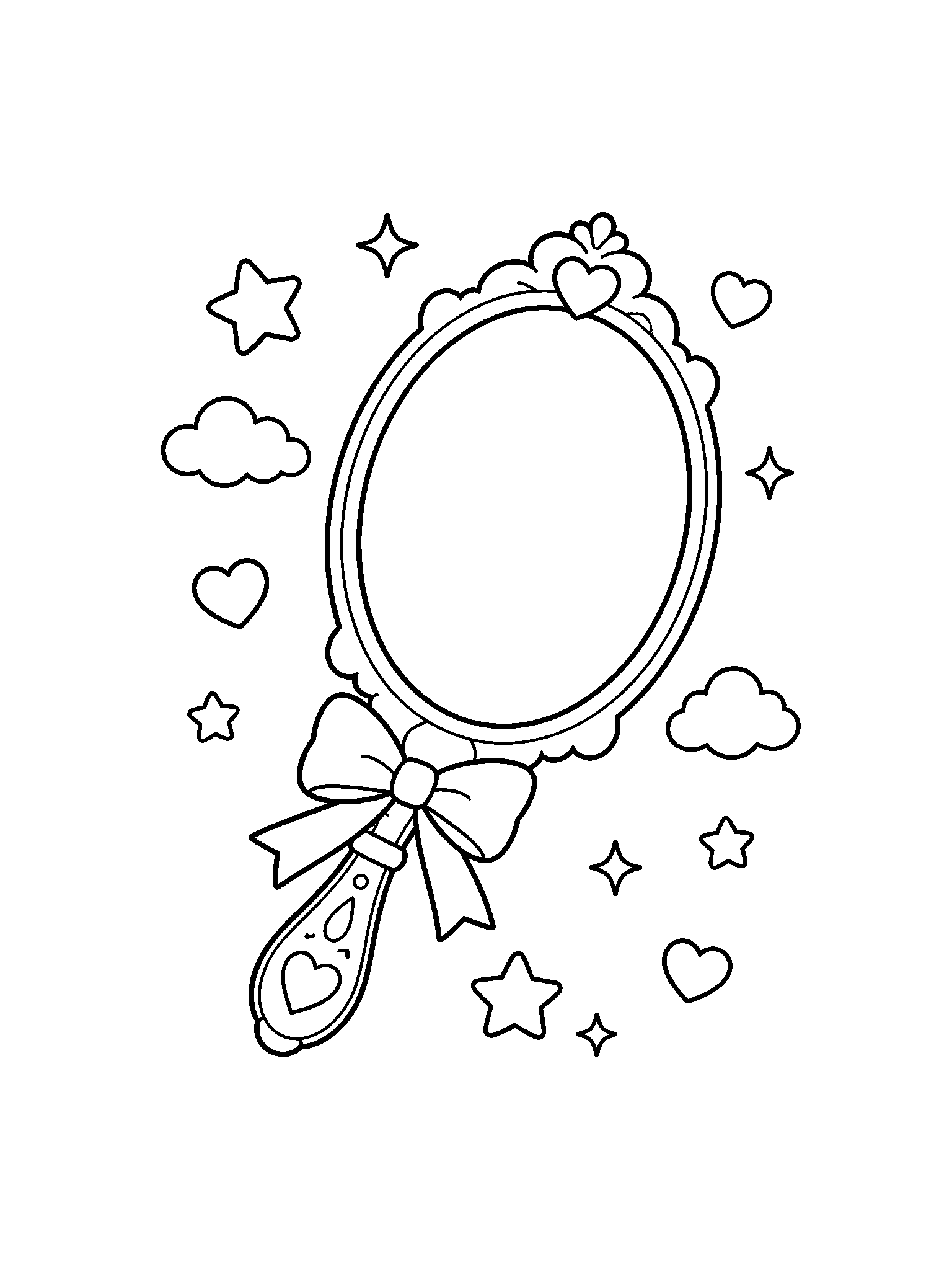 handheld magic mirror coloring page with clean magic mirror line art for kids