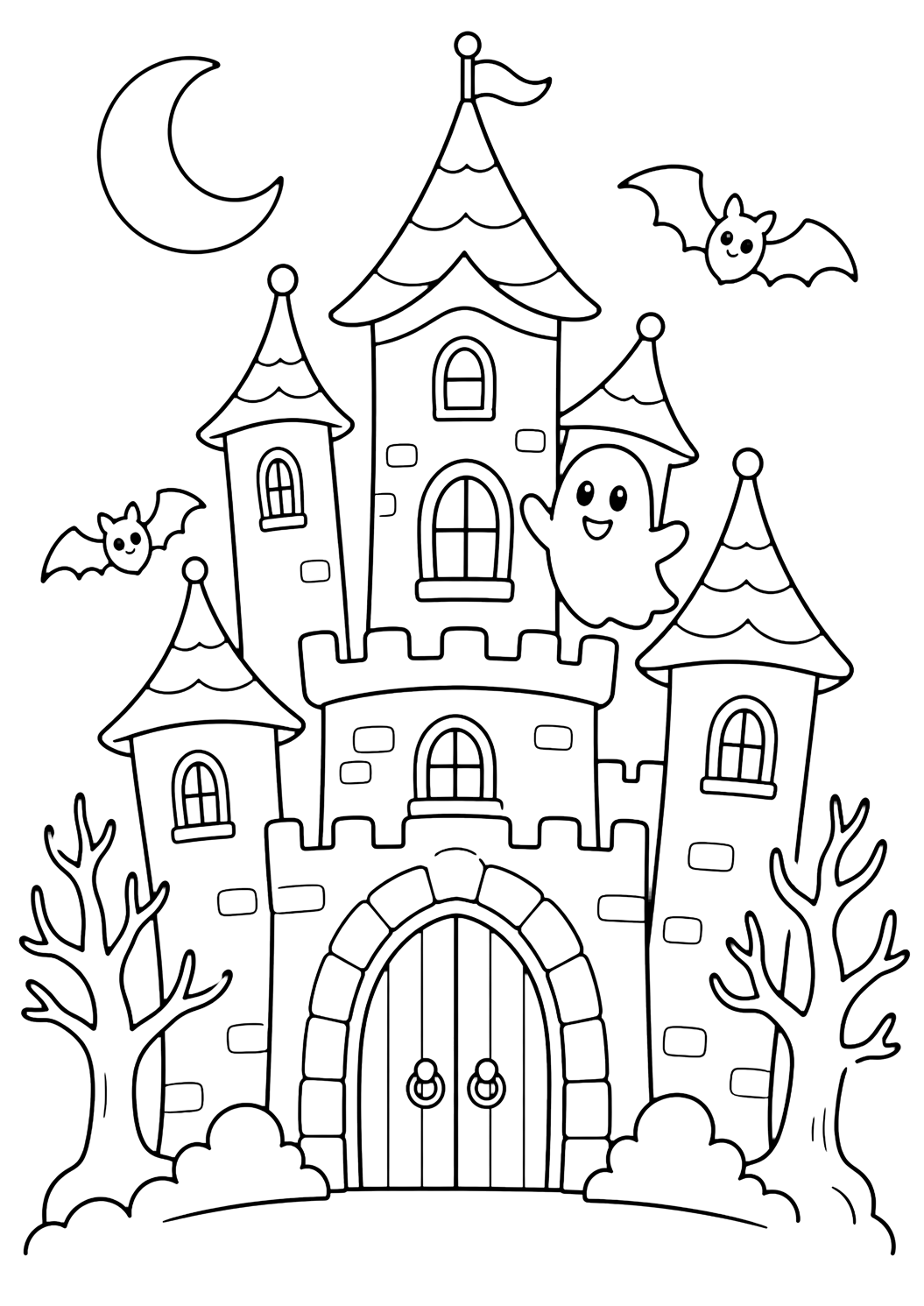 haunted castle coloring page with clean castle line art for kids