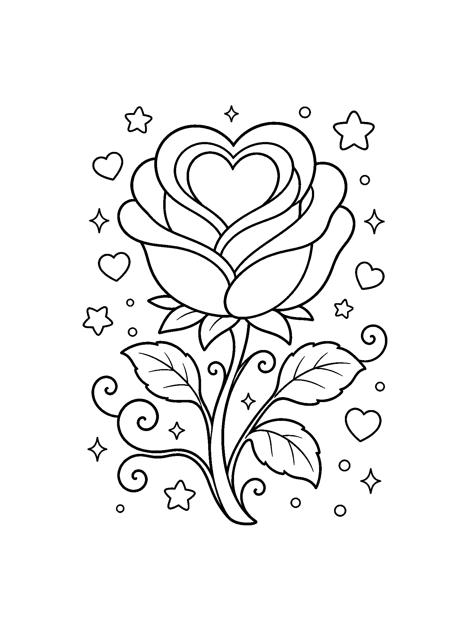 heart enchanted rose coloring page with clean enchanted rose line art for kids