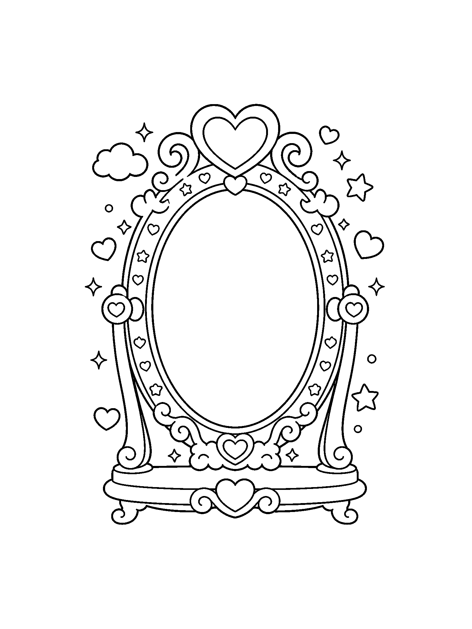 heart magic mirror coloring page with clean magic mirror line art for kids