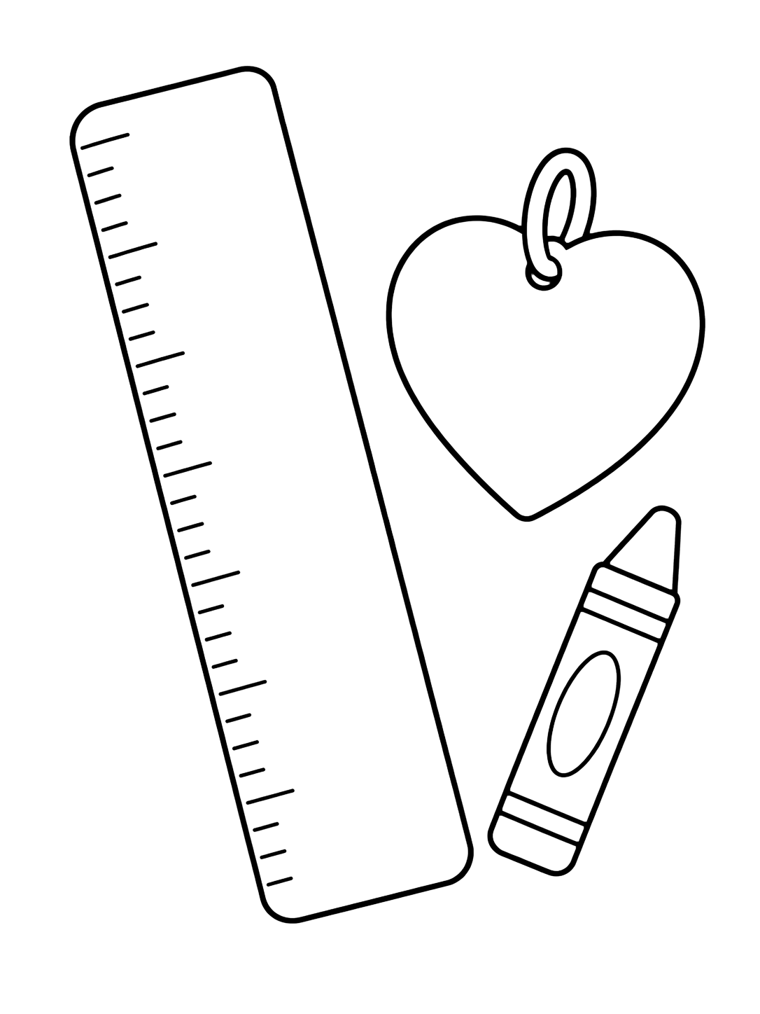 Coloriage avec le motif « règle avec cœur et crayon de couleur » avec une grande règle scolaire, des formes simples et beaucoup d'espace. Idéal pour enfants, rentrée scolaire, impression et coloriage en ligne.
